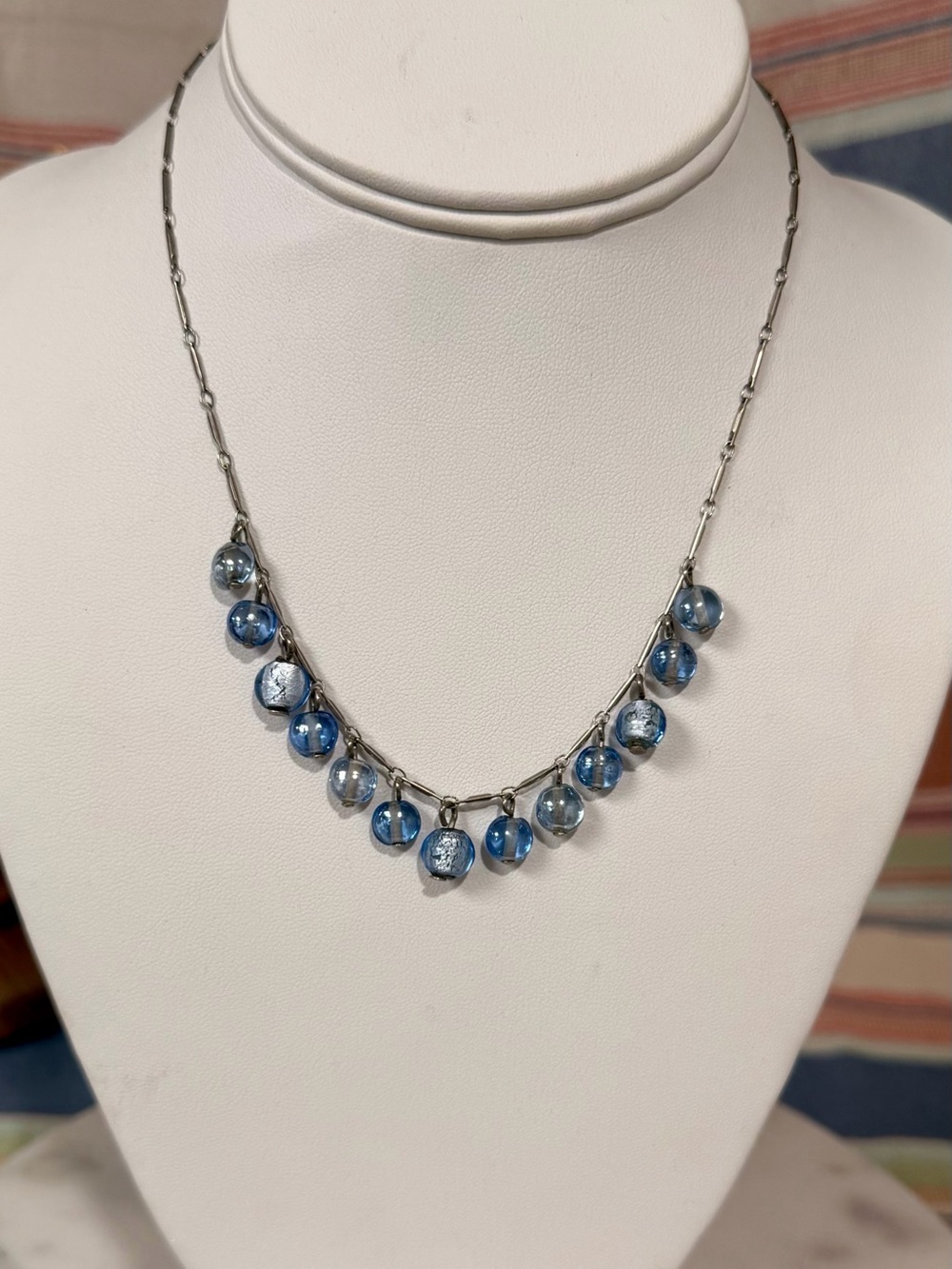 Vintage Delicate Blue Glass Bead Necklace